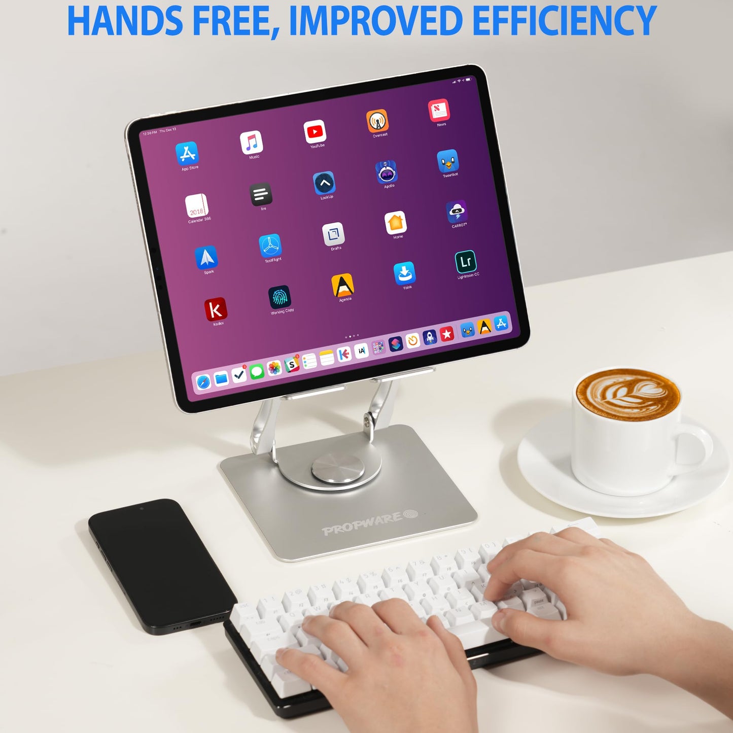 Propware Swivel Tablet Stand for iPad/Kindle/PS/Switch/iPhone 13"-4.7" Holder, Adjustable Tablet Stand for Desk, Kitchen, PC Office Accessories for Desk, Men, Women, iPad Accessories