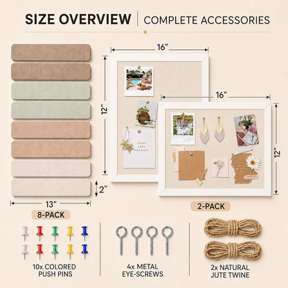 OKSON Bulletin Board Set, 2-Pack 12"x16" Framed Linen Cork Boards for Walls & 8-Pack Felt Strips, Decorative Pin Board & Vision Board for Home Office Decor, Includes Push Pins & Hardware
