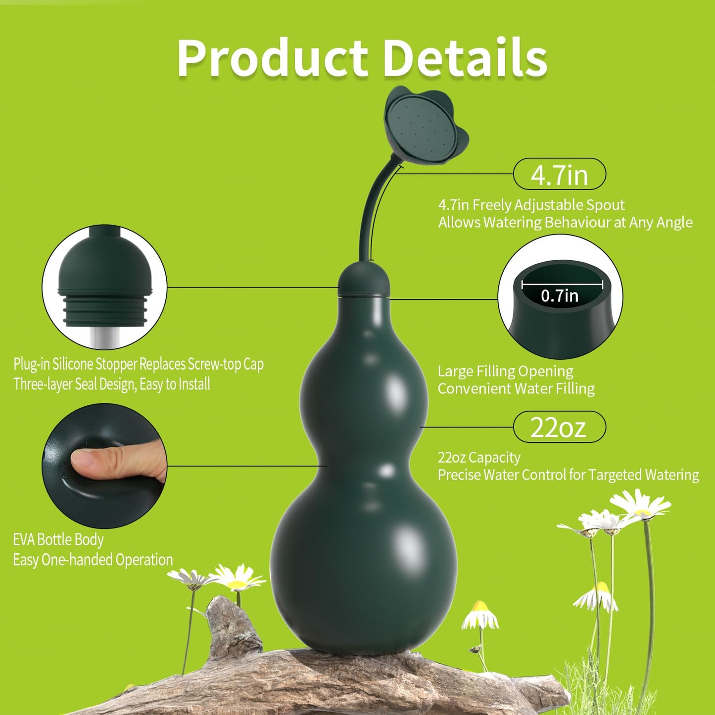 BKSAI Squeeze Bottles for Plants, 22oz Small Watering Can for Succulent, Muti-Function Squirt Bottle for Seedling Watering, Wash, Tattoo, Dark Green