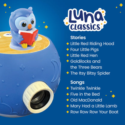 LUNA STORYTIME Kids Book Projector Bundle with Owl & Angelina Ballerina, 10 Stories & 10 Songs, Night Light with Soothing Music, Screen-Free Toy for Toddlers Ages 3+