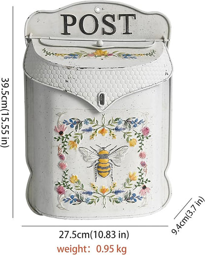 BIG FORTUNE Wall Mount Mailbox for House Outside Vintage Metal Door Mailbox Antique Style Nostalgic Charm Home Decor Garden Vintage English Cottage Decor Flower Patter