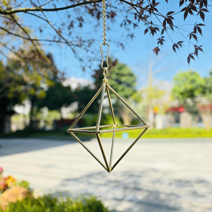 libproqia Gold Air Plant Holders with Chains, Set of 6 Geometric Hanging Planters with Removable Links for Wall Decor, Indoor Home Ceiling Display for Tillandsia, Ferns