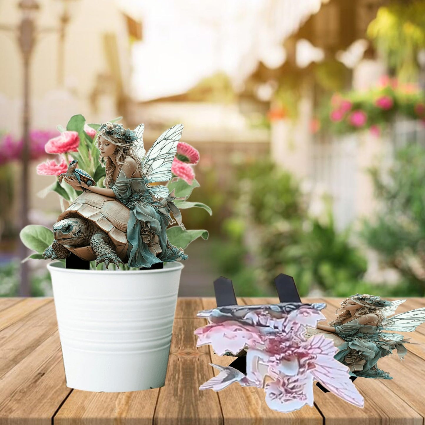 ANNUOZE Fairy Garden Stake Decor, 2D Flat Acrylic Fairy Garden Decor Panel, Elf Yard Sign for Outdoor Indoor Yard Lawn Plants Pots, Fairy Garden Accessories (Fairy and Turtle)