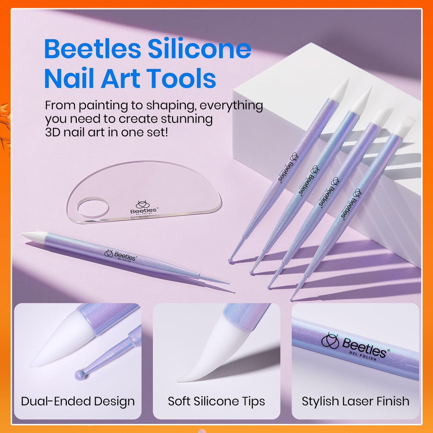 Beetles Nail Art Brushes 8pcs – Crystal Nail Art Tools 5pcs Double-headed Nails Dotting Tool, 3pcs Striping Liner Brushes for Nails with Pearls Bowknot Stickers, DIY Home Salon Manicure Design Tools
