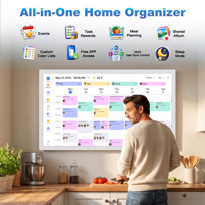 27" Digital Calendar Picture-Frame for-Wall-Planner – Touchscreen Electronic Calendar for Family Meal Schedules, No Subscription, Sync Online Cal, Chore Charts, Star Reward, Wall Mounted, Gift for Dad