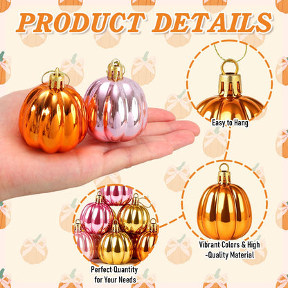 FYSUIMU 24Pcs Fall Pumpkin Hanging Ornaments Mini Pink Orange Pumpkin Hanging Ball Decorations for Thanksgiving Harvest Autumn Farmhouse Tree Decor Party Supplies