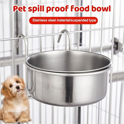 1PCS Crate Dog Cat Bowl Stainless Steel Hanging Pet Cage Bowl Food Water Feeder Coop Cup for Cat Puppy Birds Rats 5 Sizes(18CM)