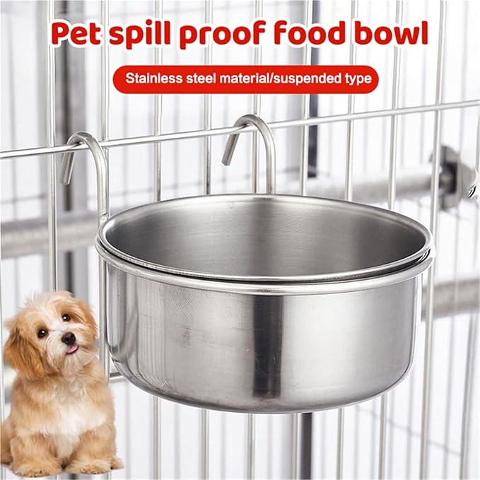 1PCS Crate Dog Cat Bowl Stainless Steel Hanging Pet Cage Bowl Food Water Feeder Coop Cup for Cat Puppy Birds Rats 5 Sizes(10CM)