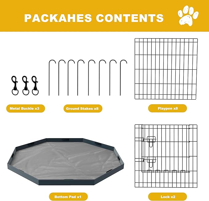 Foldable Dog Playpen, 24x30in 8 Panels Metal Pet Exercise Fence with Botton Pad, Dog Play Pen for Indoor Outdoor, Heavy-Duty Pet Fence Puppy Crate Kennel with Door for Small Medium Pets
