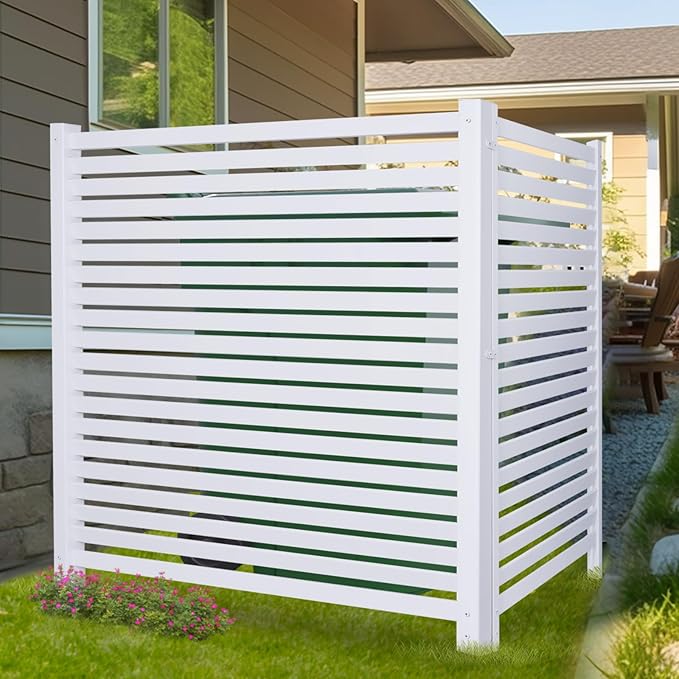 Modern White Vinyl Pool Equipment Enclosure Fence 36" W X 45" H 2 Panels with Metal Stake