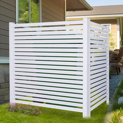 Modern White Vinyl Pool Equipment Enclosure Fence 36" W X 45" H 2 Panels with Metal Stake