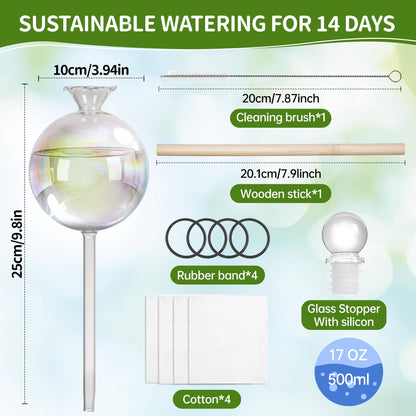17 oz 2 Weeks Extra Large Plant Watering Globes, Iridescent Glass Self Watering Globes, Self Watering Planter Insert, Plant Watering Devices, Automatic Watering Bulbs for Daily Use (Large 4-Pack)