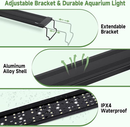 hygger LED Aquarium Light with Timer, 20W Full Spectrum Fish Tank Plant Growth Lamp, 24 H Remote Control, Adjustable Brightness & 10 Colors, Extendable Bracket, Power-Off Memory, Fits 18-24 Inch Tank