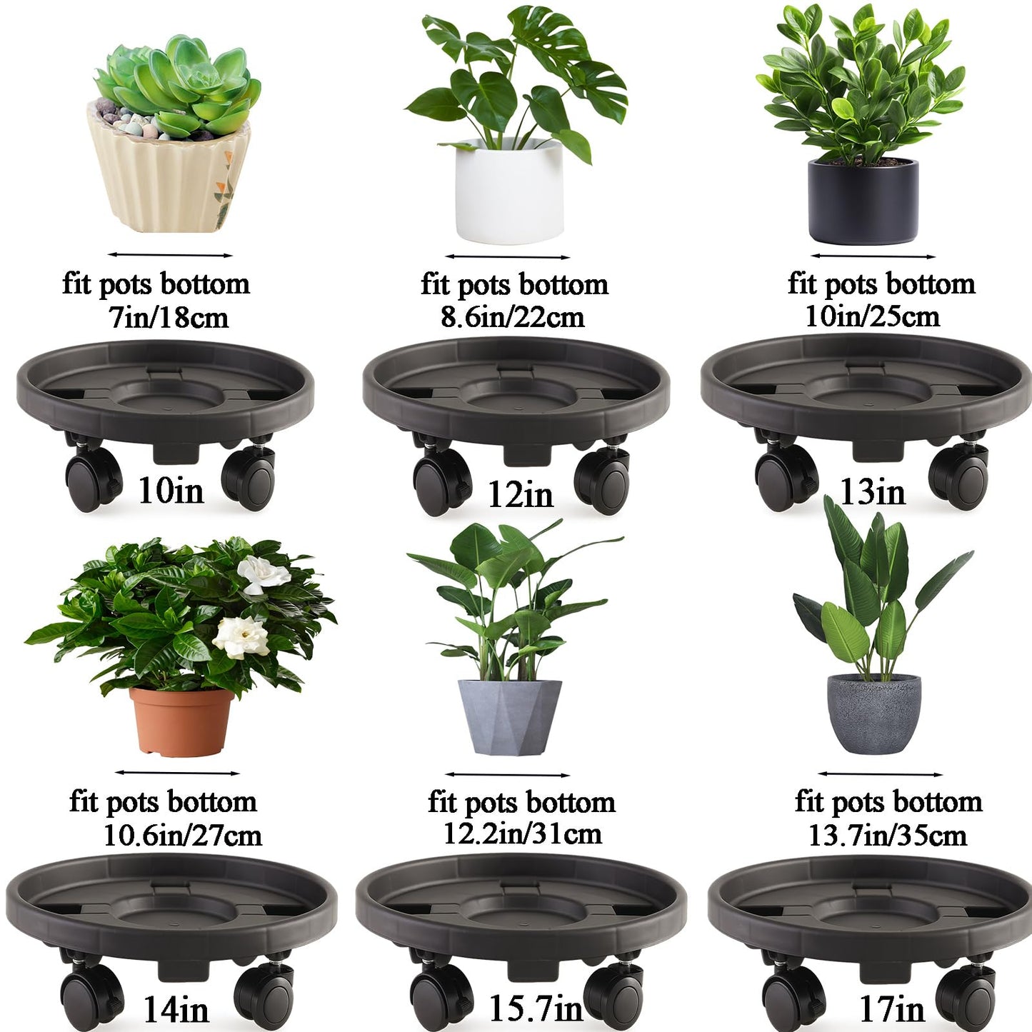 Tulpeed Rolling Plant Stand with Wheels 5 Pack 13 Inch Plant Caddy with Wheels Heavy Duty Plant Dolly Roller Base with Wheels Round Flower Pot Rack Holder Planter Trolley Tray, Black