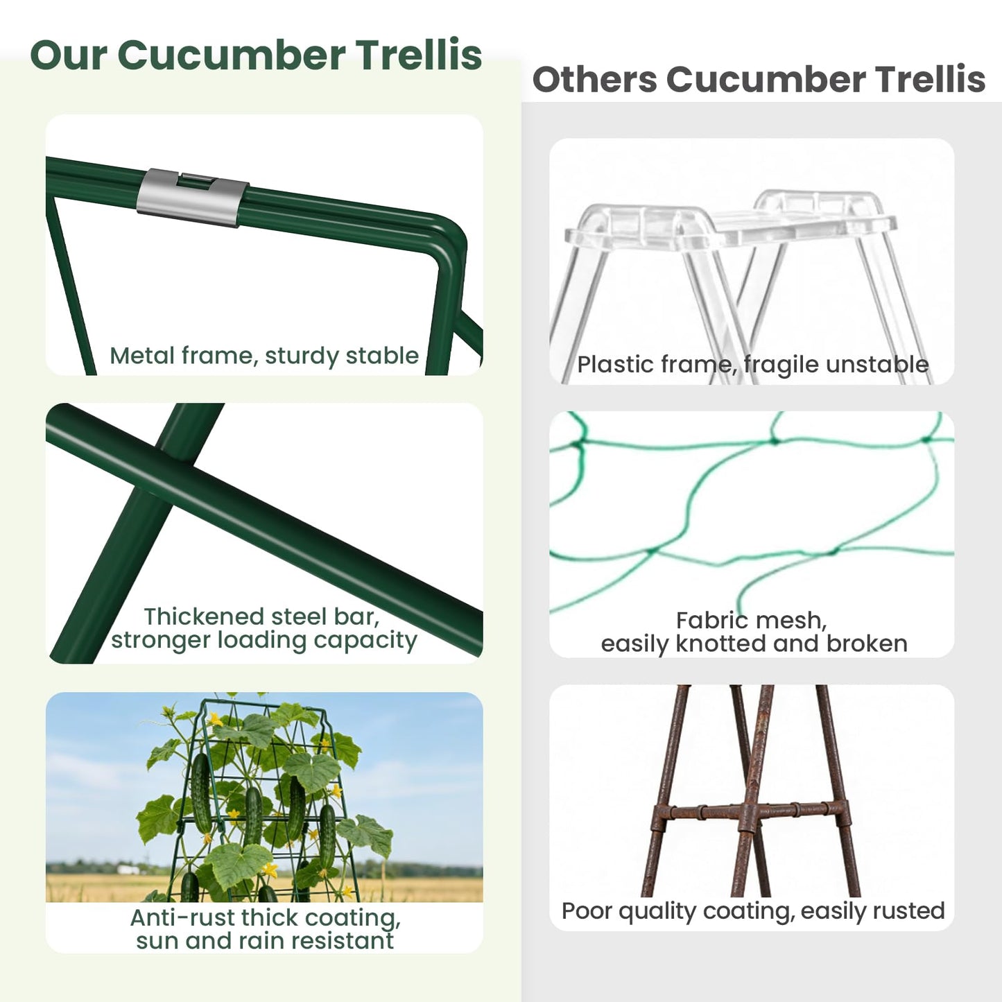 Cucumber Trellis, 48"x16" Adjustable A-Frame Trellis for Climbing Plants, Metal Foldable Upgraded Vegetable Trellis for Raised Bed, Support for Tomatoes, Squash, Zucchini, Vegetables & Flowers