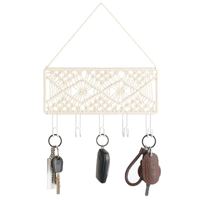 Mkono Macrame Hanging Photo Display Wall Decor and Key Holder for Wall Decorative Small Macrame Key Holder Boho Home Decor