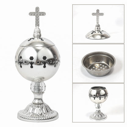 Nazareth Store Silver Charcoal Incense Burner Catholic Cross Censer Brass Plated Distiller for Church and Home
