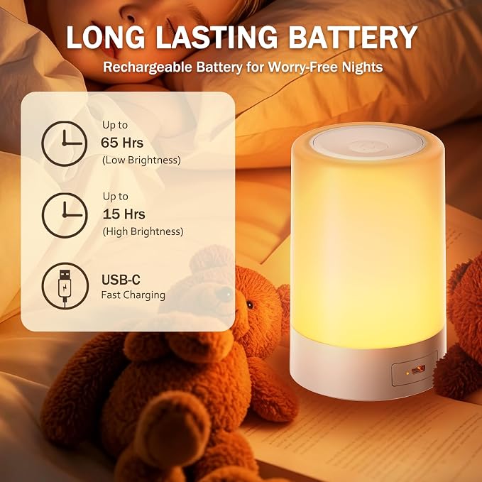G Keni 2 Pack Baby Night Light for Nursery, Rechargeable Touch Night Light, Portable Bedside Lamp, Dimmable Nursing Light for Breastfeeding, Diaper Changes, Kids Room & Bedroom