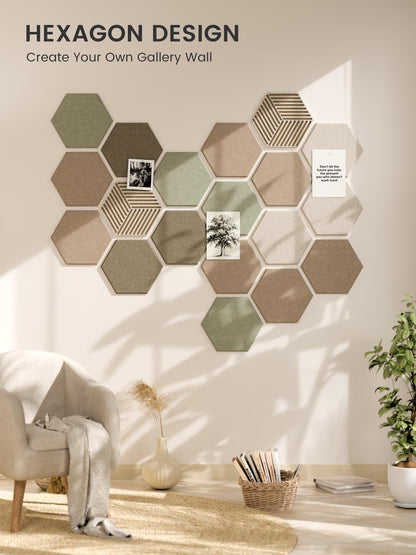 Fluxynara Hexagon Cork Board Alternative for Walls Decor-10-Pack Felt Bulletin Board Tiles,with 30 Pushpins,50 Adhesive Tabs for Office,Classrooms & Home Pin Board Felt Board-Linen Dusk