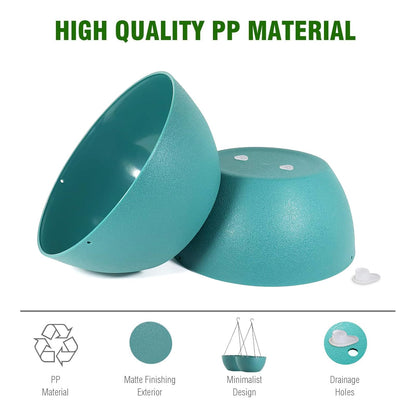 WSMKSZ 10 inch Hanging Planters for Outdoor Indoor Plants with Drainage Holes and Chain, 2 Pack Round Hanging Flower Pots for Garden Home Porch Decor, Blue Green