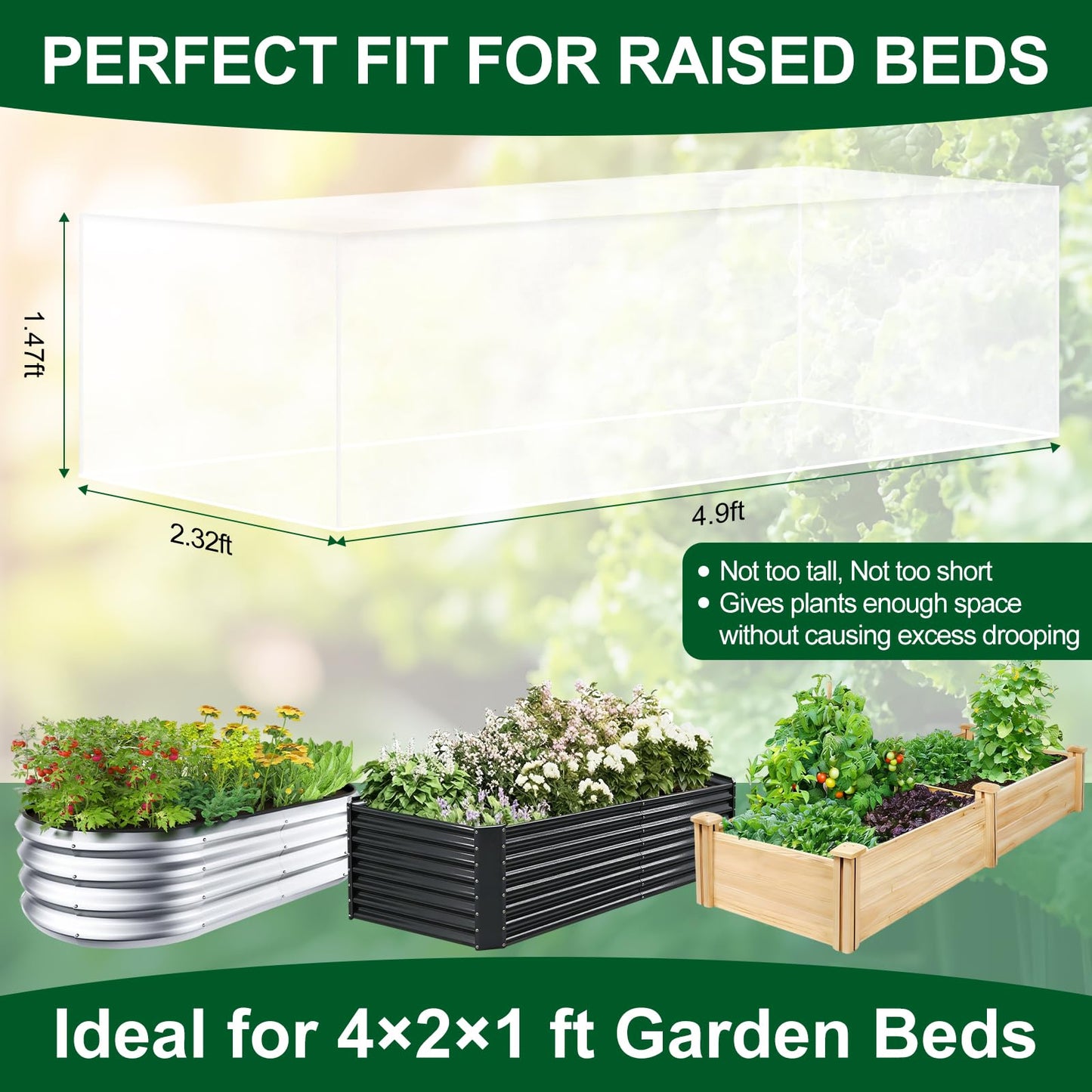 2 Pack Garden Netting for 4x2FT Raised Beds, Ultra-Fine Mesh Plant Covers with Drawstring, Bird, Pest & Small Animal Barrier for Vegetables, Fruits & Flowers