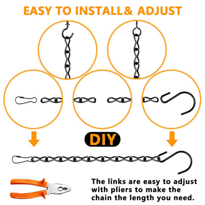 Tsocent Metal Hanging Chain, 236 Inch Black Chains for Plants, 12×S Hooks, 12×Buckles, 12×Rings, 24×Screw Hooks for Bird Feeder, Planter, Wind Chimes (Black)