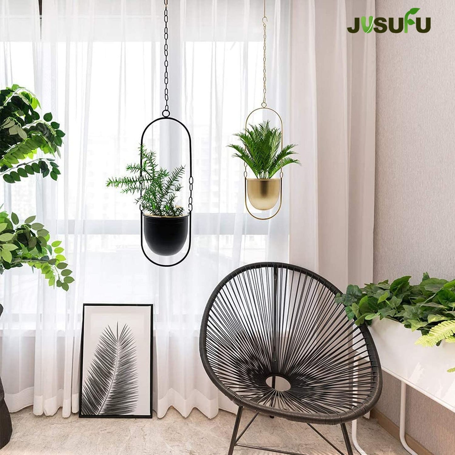 JUSUFU Metal Hanging Planters, Gold Hanging Planters for Indoor & Outdoor Plants, No Plant incld(Gold)