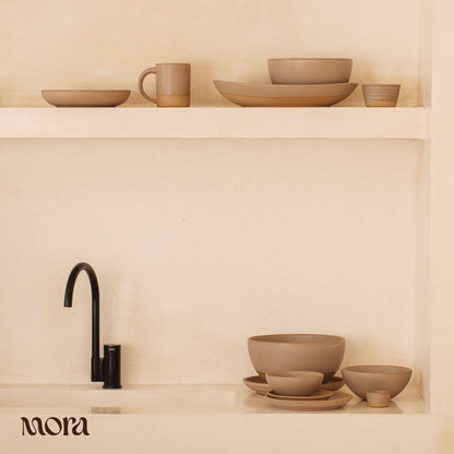 MORA Medium Plates Set of 4, 8.5 inch Ceramic Pottery Salad Plates - Microwave, Oven and Dishwasher Safe - Mushroom