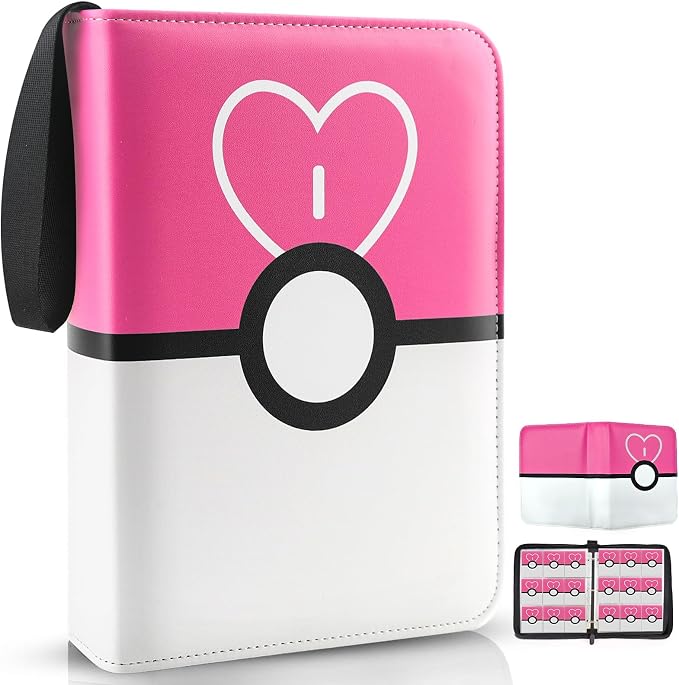 900 - Pockets Trading Card Binder with Removable 50 Sleeves, Card Collector Album with Zipper, Portable Card Holder Book Fits Sports Card, Game Card - Pink