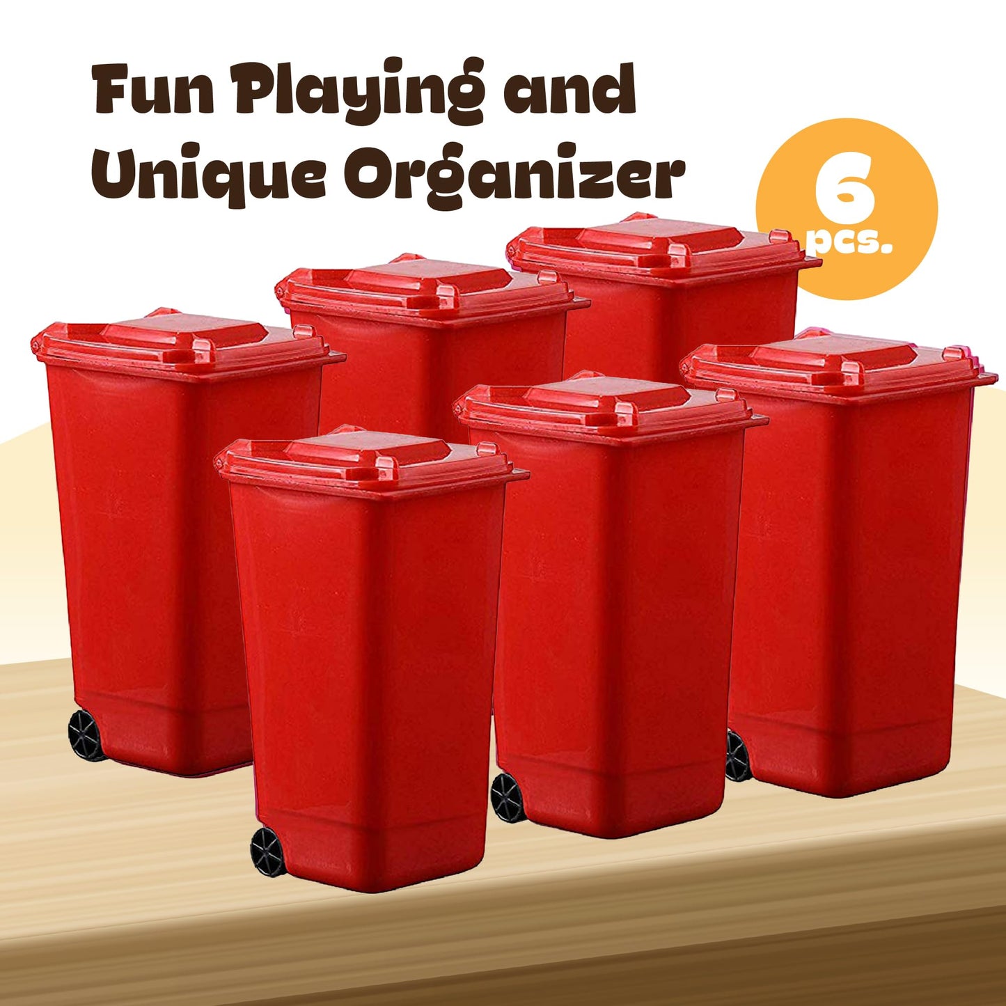 Hammont Mini Trash Can - 6-Pack Miniature Garbage Cans for Desk & Desktop Organizer - Desktop Pencil Holder (Red)