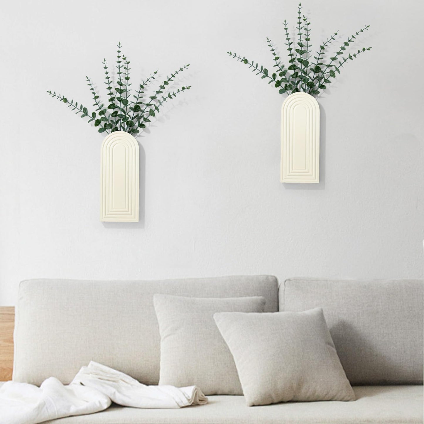 Wooden Wall Art Decor: Wall Vases for Indoor Artificial Plants & Flowers, Wood Wall Hanging Planters for Home Decor - Bathroom, Living Room, Bedroom, Patio (White)