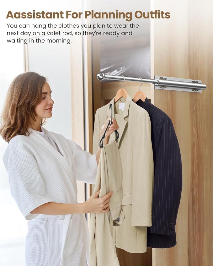 Supforce 2 PACK Valet Rod for Closet Pull Out, Retractable Slide Out Valet Rod Closet Organization, 12" Aluminum Valet Clothing Hanger Rods Perfect for Suits, Freshly Pressed Clothes, White