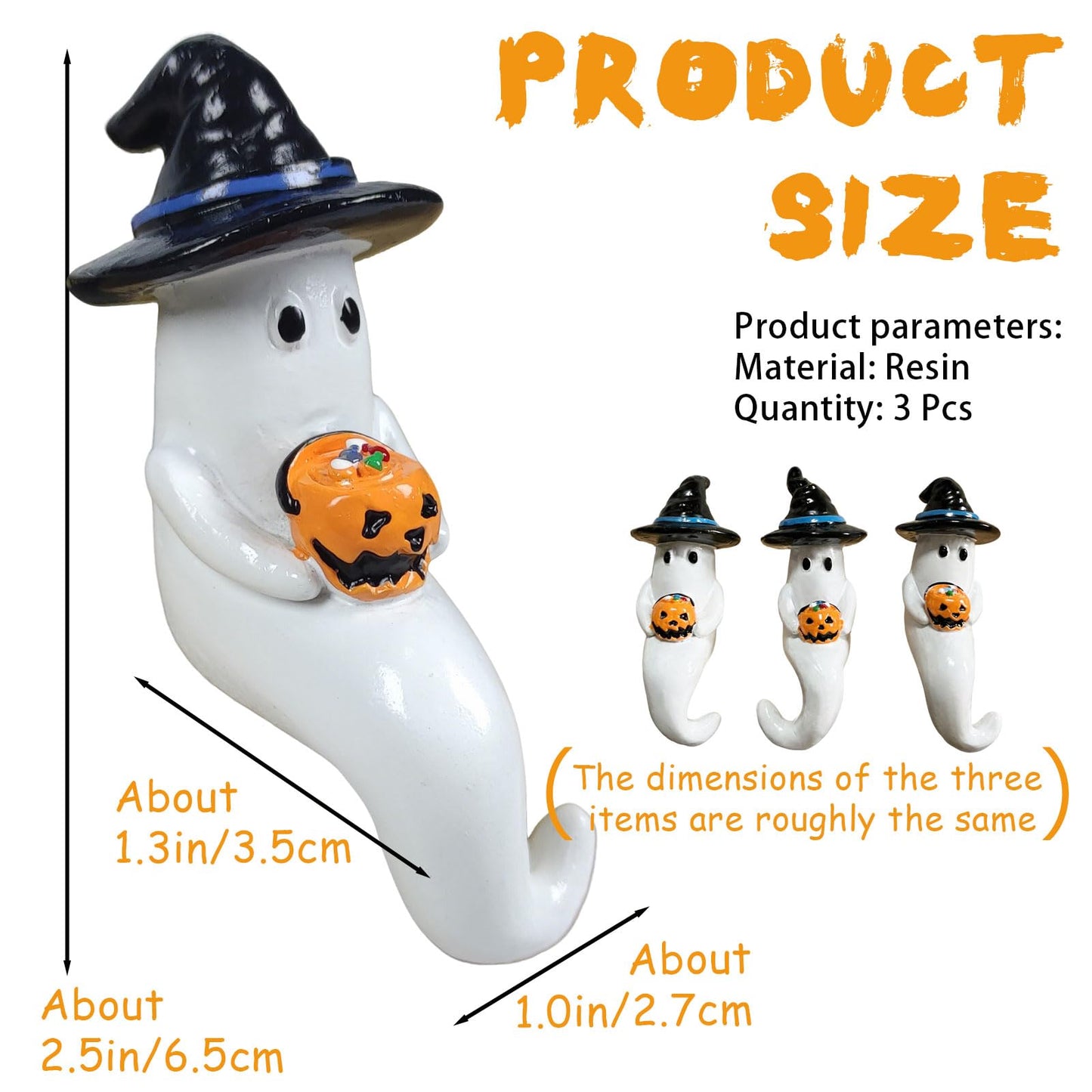 Hikiwin 3Pcs Halloween Ghost Figurine, Cute Spooky Resin Statue, Mini Ghosts Decorations for Gift, Funny Little Ghost Statue for Tabletop Home Decor, Halloween Decorations Indoor