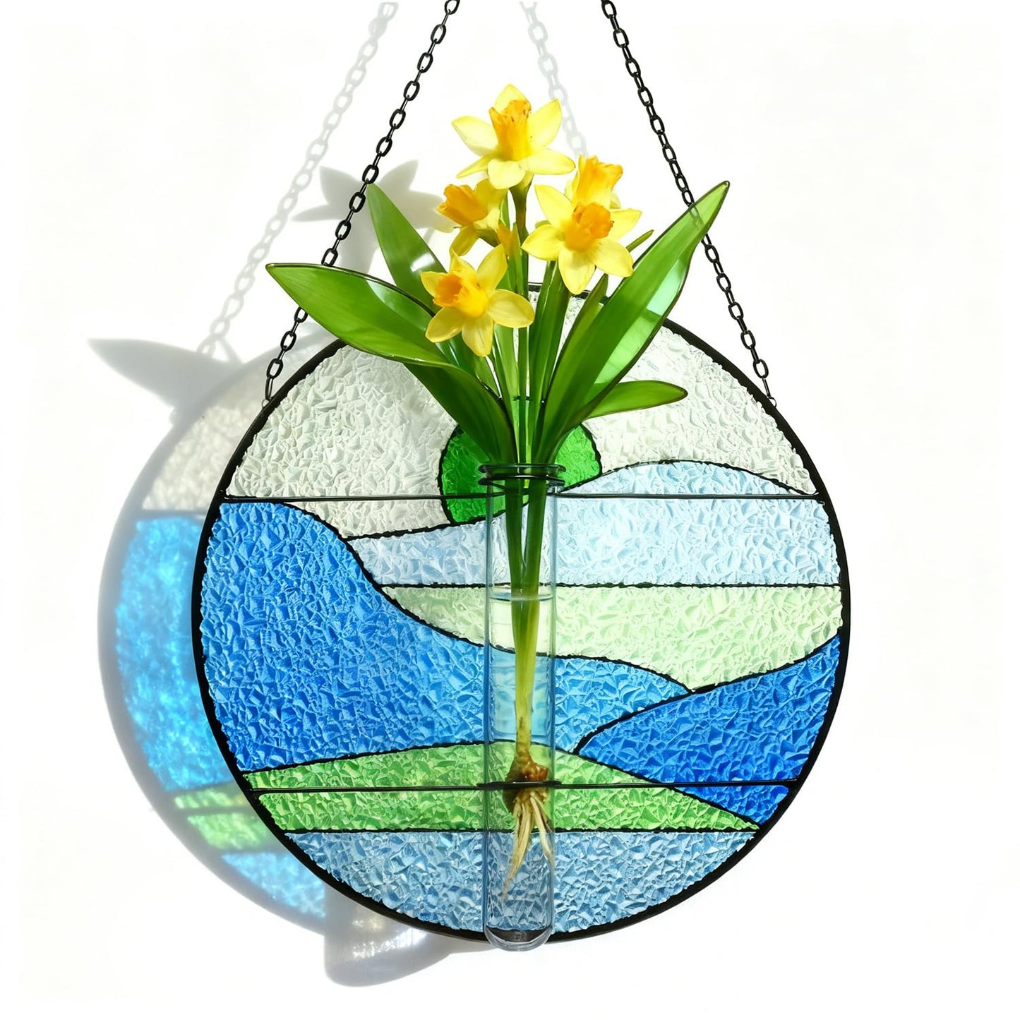 Stained Glass Propagation Stations - Sunshine Catcher Window Hanging Plant Holder, Terrariums Wall Decor for Women Mom Plant Lovers Gardening Gifts, Blue