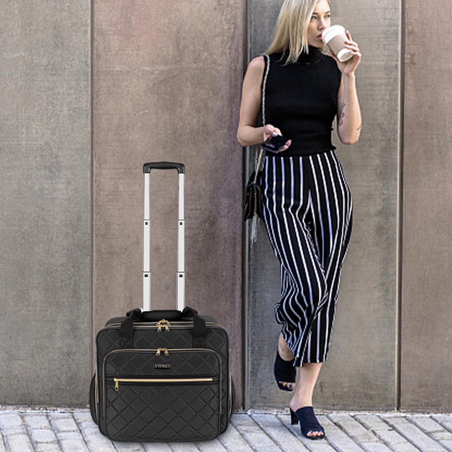 Ytonet Rolling Briefcase for Women, Extra Large Rolling Laptop Bag Fits 18 Inch Laptop, Computer Bag with wheels for Work Travel College Business Overnight Wife Mom Teacher, Black Brown
