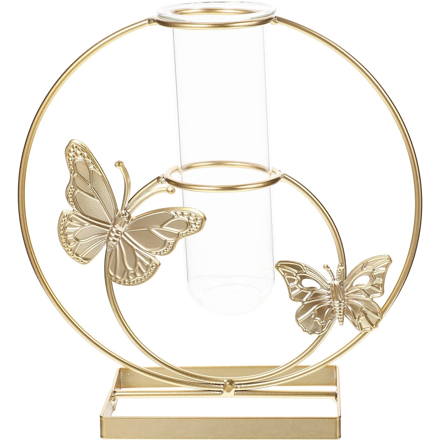 BESPORTBLE Hydroponic Desktop Vase Ornament with Butterfly Pattern, Round Glass Plant Terrarium, Metal Framed Flower Vase for Home Décor and Living Room Table Display