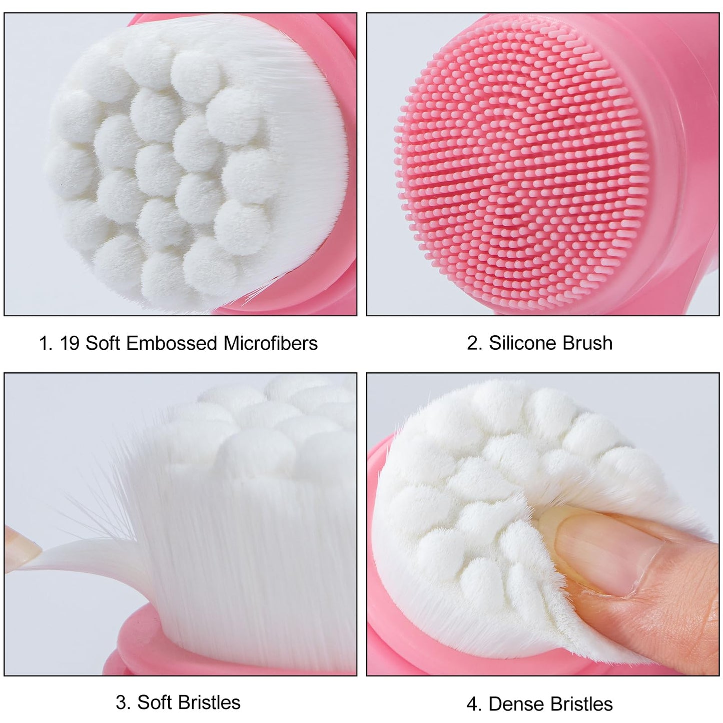 Face Brush 2 in 1, Facial Cleansing Exfoliating Scrubber Brush, Silicone Double Side Manual Face Wash Scrub Brush with Soft Bamboo Charcoal Fiber for Deep Pore Cleansing, Massaging, Skin Care
