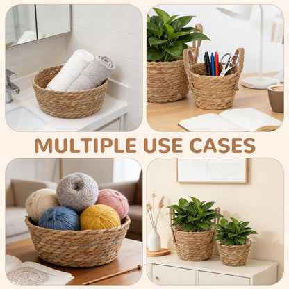 MegoSage 5 Pcs Premium Planter Basket with Plastic Liner Flower Baskets Containers with Handles for Indoor Outdoor Hand Woven Plant Basket for Garden Home Decor Flower Pots Decoration