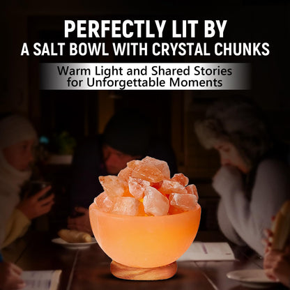 Himalayan Glow Natural Pink Salt Bowl Night Lamp with Crystal Chunks | Hand-Carved Himalayan Salt Lamp for Air Purification and Calming Ambiance