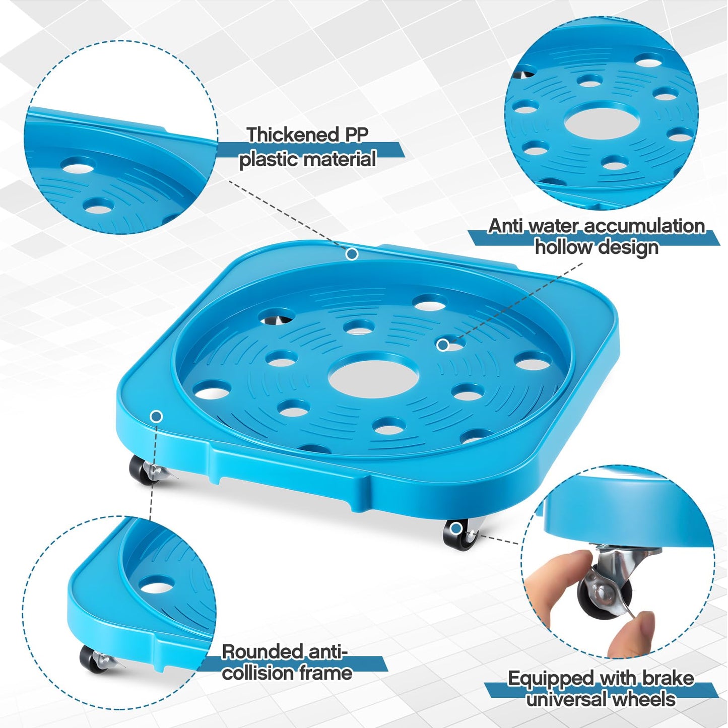 SiliFine 2 Pack 5 Gallon Water Bottle Jug Caddy with 4 Rolling Swivel Casters Wheels 5 Gallon Bucket Dolly for Heavy Duty Garden Flower Pot Movers, Plant Stroller, 11" Inside Diameter (Blue)
