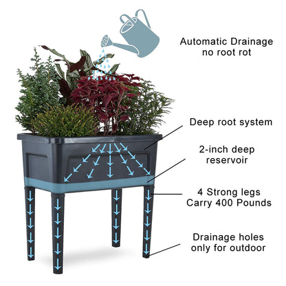 ZIWQPIHT 4 Pcs Plastic Raised Garden Beds with Legs，16 Gallon Outdoor Elevated Garden Planter Box，Perfect for Flowers, Vegetables, and Herbs