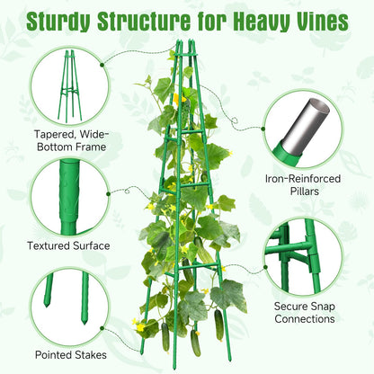 4 Pack 64" Tall Adjustable Obelisk Garden Trellis for Climbing Plants, Rust-Proof Pe Coated Metal Plant Trellis Support for Raised Beds, Potted Vines, Cucumbers, Tomatoes, Indoor Outdoor Use (4 Pack)