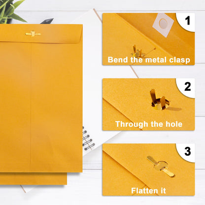 6x9 Clasp Envelopes - 100 Pack, Goefun Yellow Manilla Envelopes 6x9, 100GSM Heavy Kraft Paper, for Business, Legal, Office