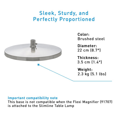 Desk Lamp Base for Slimline Models – Non-Slip Freestanding Stand - Compatible with D35108, D35107, D35106 – Brushed Steel Finish