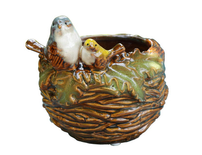 Rmdusk Handmade Ceramic Bird Nest Succulent Planter/Plant Pot Flower Pot Bonsai Home Garden Décor Birds Figurine 5" H