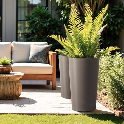 GDFStudio 21.7" Tall Planters Set of 2, Large Planter Pots with Drainage Holes, UV and Crack Resistant, Modern Matte Finish for Indoor Outdoor Balcony Patio Garden, Brown