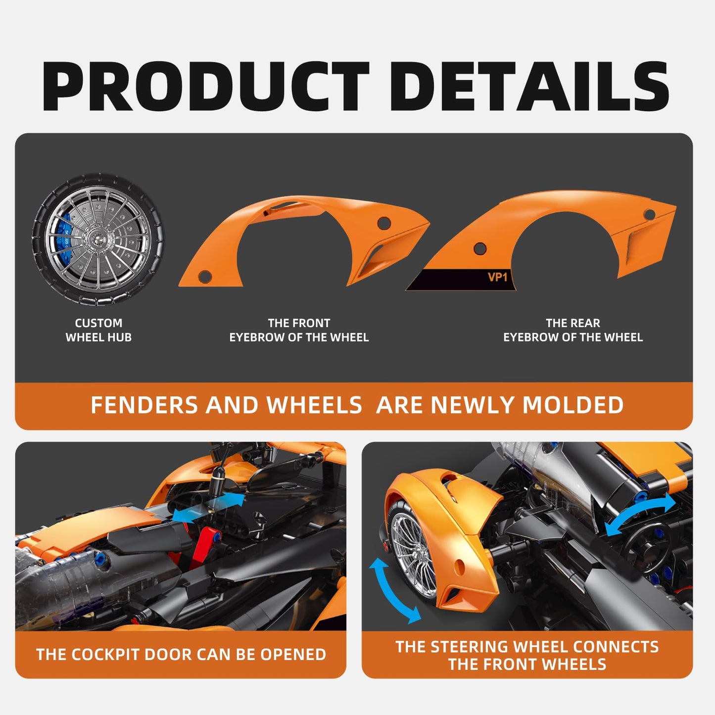 MOCBROPCS Remote Control Building Car, 1:14 Solus GT Construction Toy, Compatible with Technic Car, Collectible Gifts for 10-16 Year Olds and Adults (817pcs)