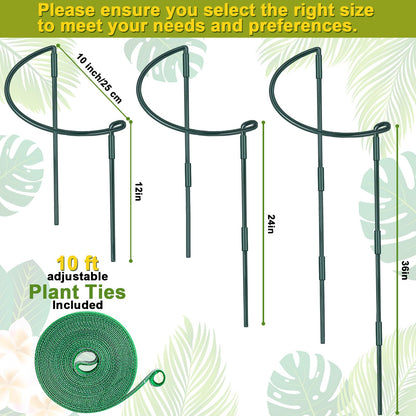 HiGift 4 Pack Height Adjustable Metal Plant Support (36" H or 24" H or 12" H), Heavy Duty Peony Cages and Supports, Half Round Tall Plant Support Ring for Outdoor Indoor Plant Hydrangea Flower