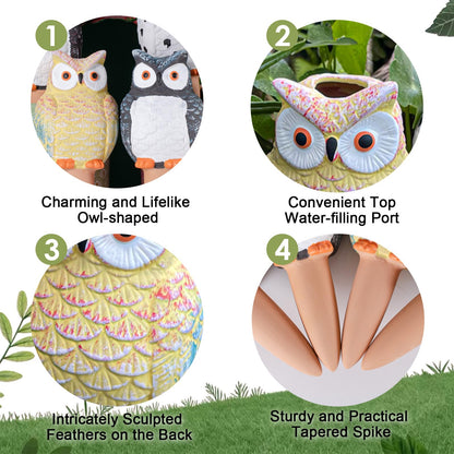 MCleanPin 4 Pack Self Watering Spikes and Globes, Handmade Terracotta Owl Self-Watering Plant Devices with Slow Release System, Automatic Water Bulbs for Indoor and Outdoor Garden Pots Vacation
