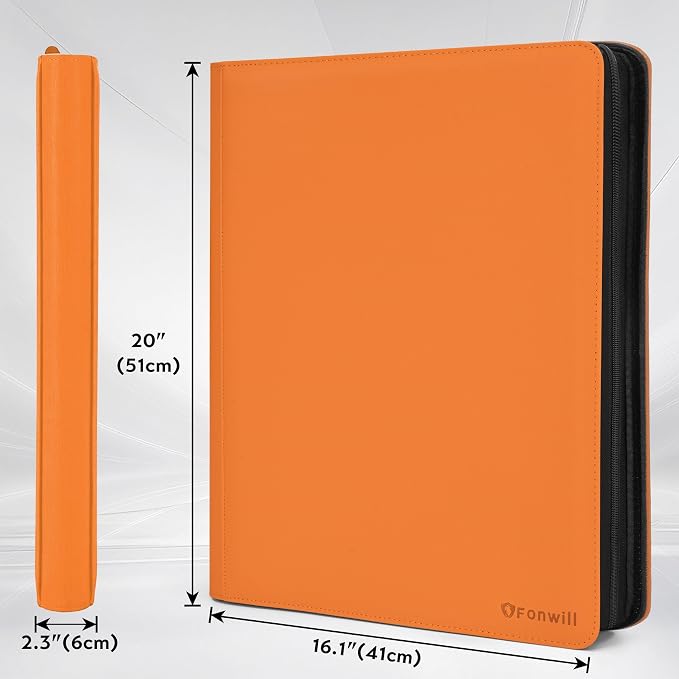 Toploader Binder,16 Pocket Top Loader Binders for 3" x 4" Rigid Cards,Toploader Card Binder for Hard Plastic Top Loaders,Holds 640 Top Loaders(Orange)